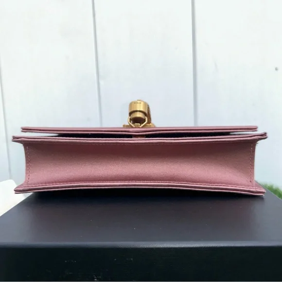 SAINT LAURENT KATE TASSEL CLUTCH ON CHAIN ROSE PINK SATIN GOLD HARDWARE NEW!